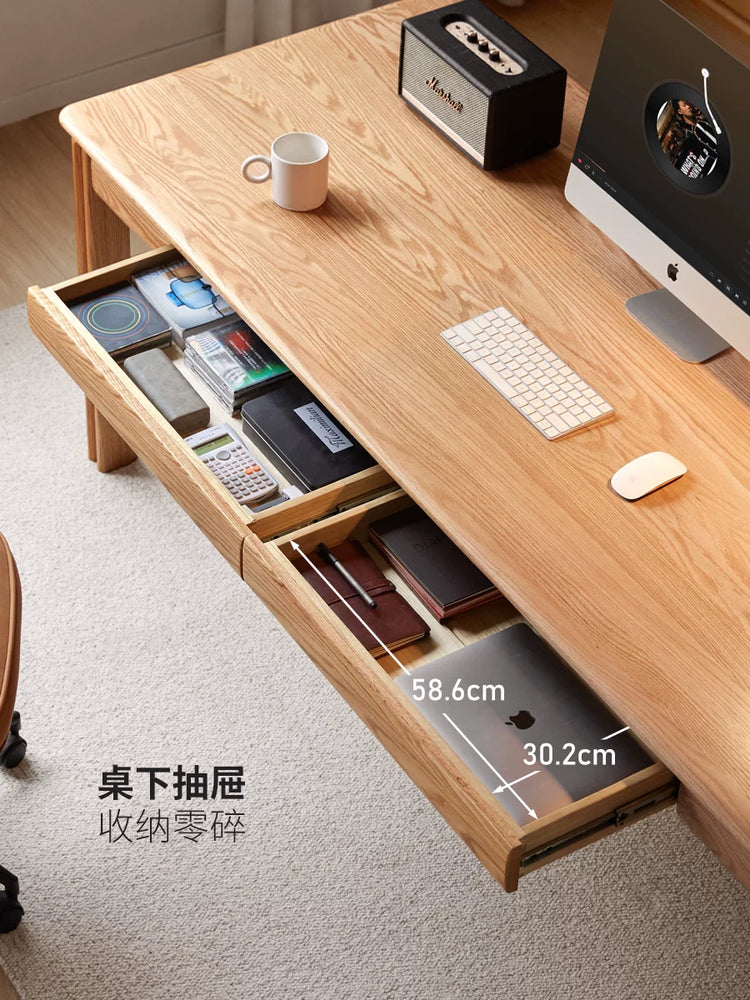 实木书桌书房现代简约工作台橡木电脑桌带抽办公桌子
