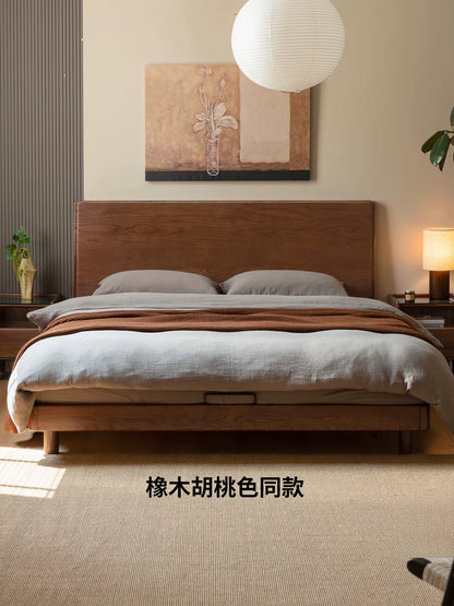 实木床现代简约大板床卧室原木风大床高床头双人床