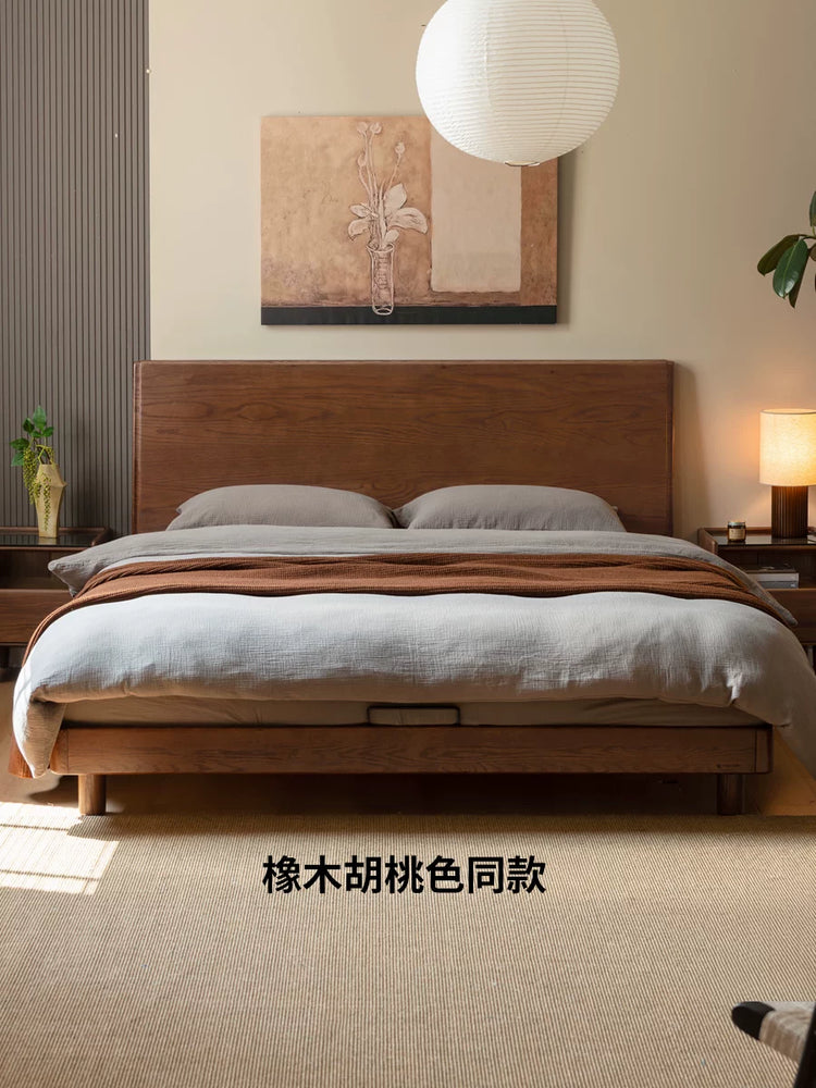 实木床现代简约大板床卧室原木风大床高床头双人床
