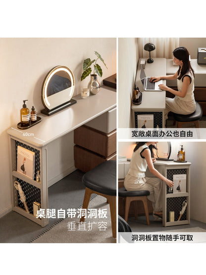 实木化妆桌卧室梳妆台收纳柜一体意式轻奢黑胡桃木化妆台