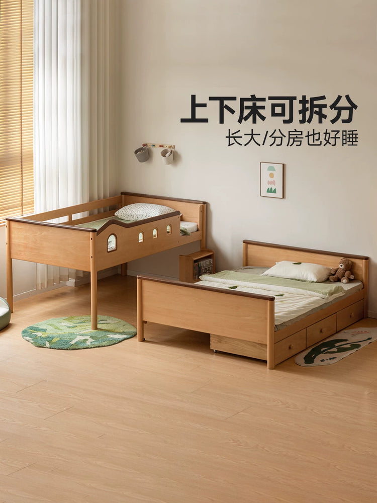 实木儿童高低床简约树屋上下床男孩女孩成人上下铺双人床