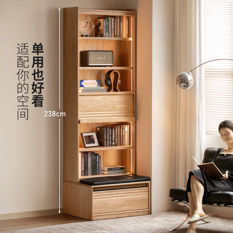 实木书柜卡座一体整墙橡木书房展示柜书架落地置物柜