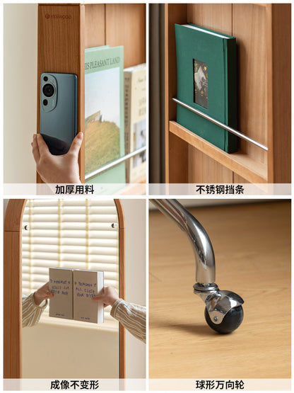 实木穿衣镜卧室复古全身镜杂志架一体樱桃木试衣镜