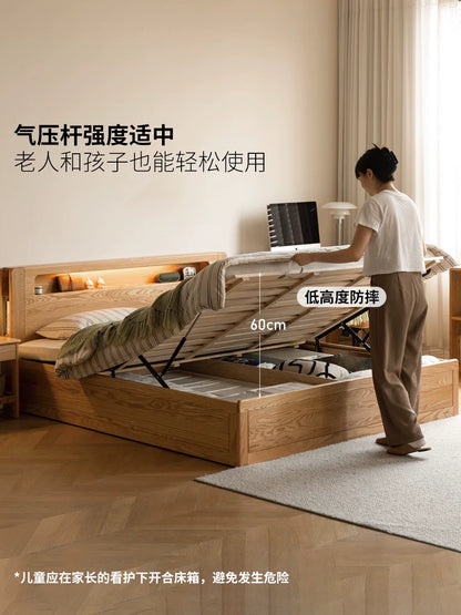 全实木床北欧风橡木箱体床现代简约原木风主卧储物双人床
