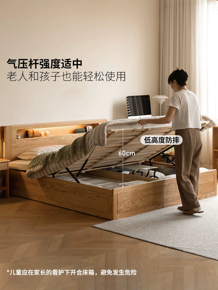 全实木床北欧风橡木箱体床现代简约原木风主卧储物双人床
