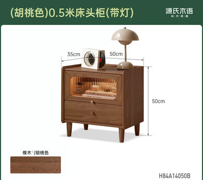 实木床头柜卧室带灯床边柜橡木原木风小柜子储物柜
