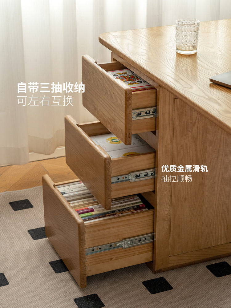 实木书桌书房现代简约白蜡木学习桌带抽原木风办公桌