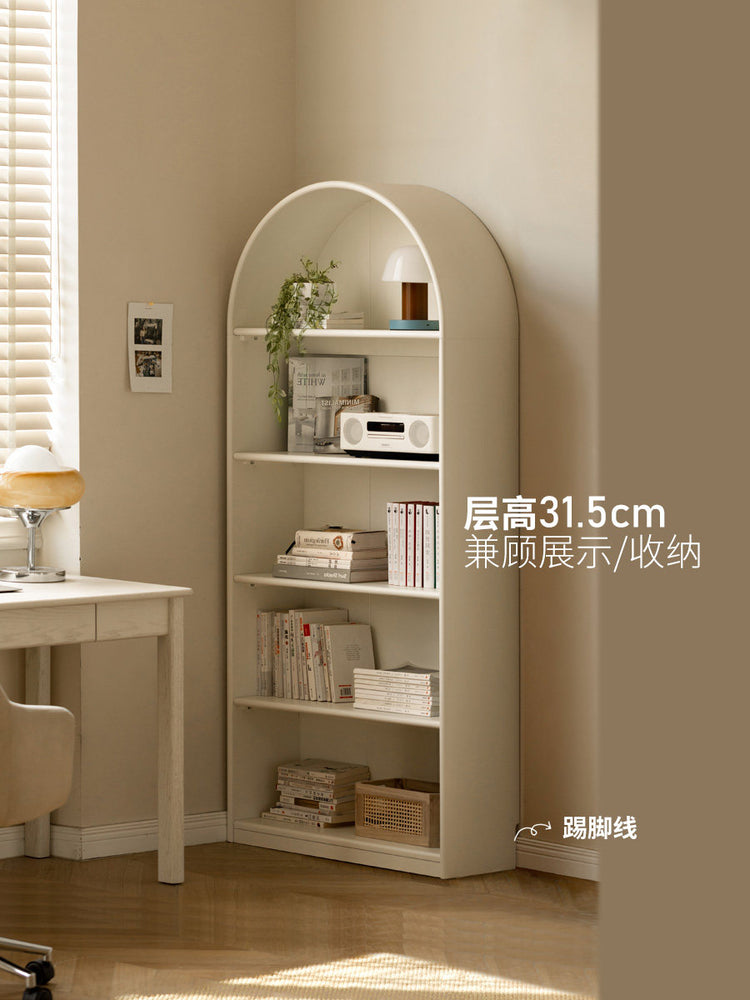实木书柜靠墙展示柜白色落地书架置物架陈列柜法式奶油风