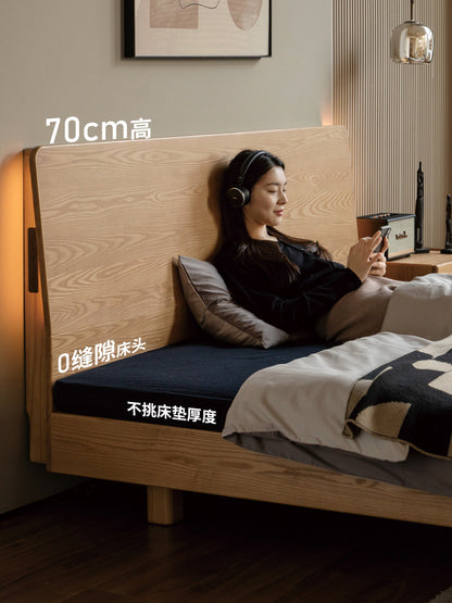 实木床现代简约白蜡木夜灯床黑标齐边床卧室多功能悬浮床
