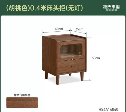 实木床头柜卧室带灯床边柜橡木原木风小柜子储物柜
