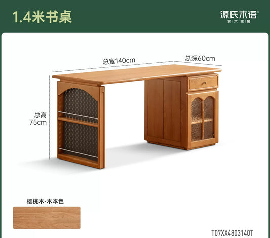 实木书桌樱桃木储物学习桌书房法式复古办公桌电脑桌