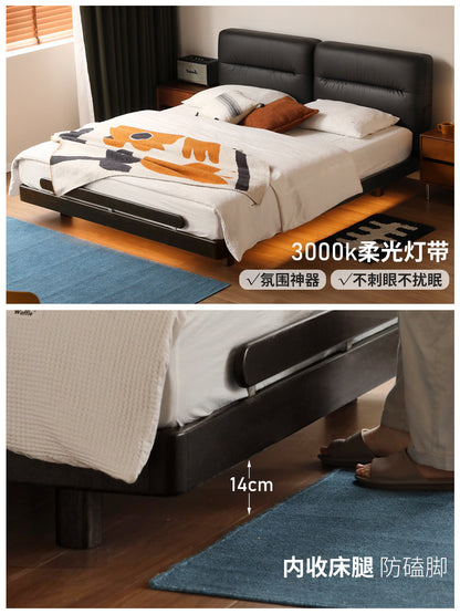 实木床黑色包豪斯中古橡木家具软包床极简卧室双人悬浮床