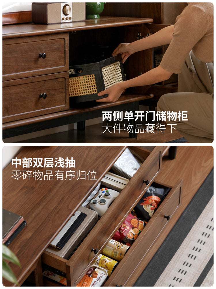 实木电视柜客厅中古风收纳储物柜黑胡桃木电视机柜