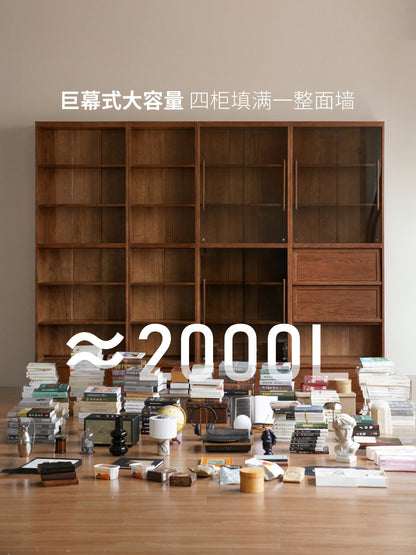 实木书柜一体整墙书房橡木卡座储物柜胡桃色落地书架