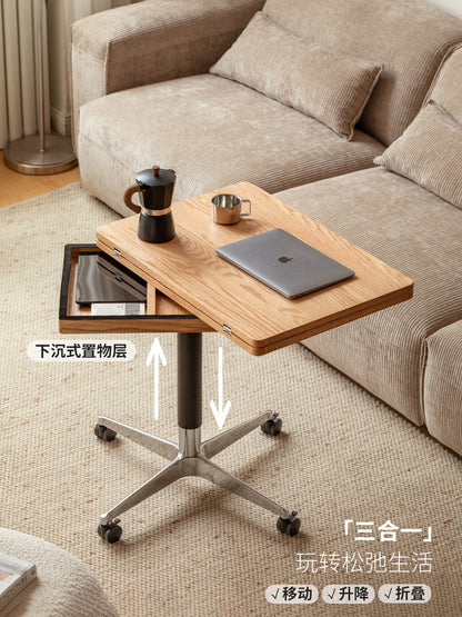 实木升降茶几客厅现代简约移动边几橡木小户型折叠餐桌
