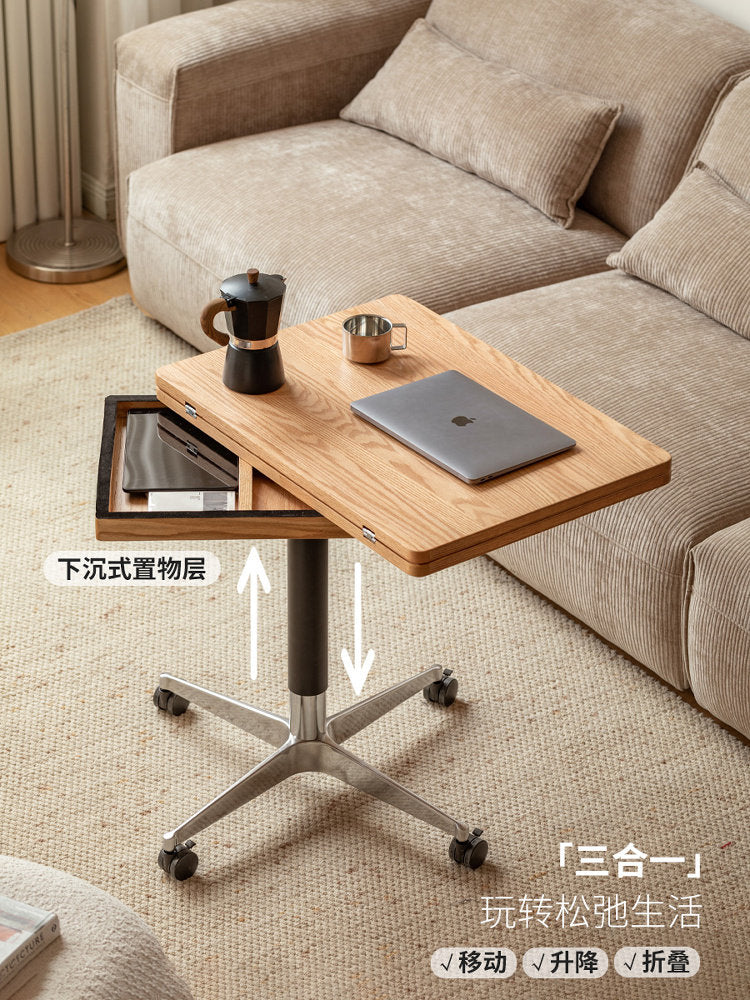 实木升降茶几客厅现代简约移动边几橡木小户型折叠餐桌