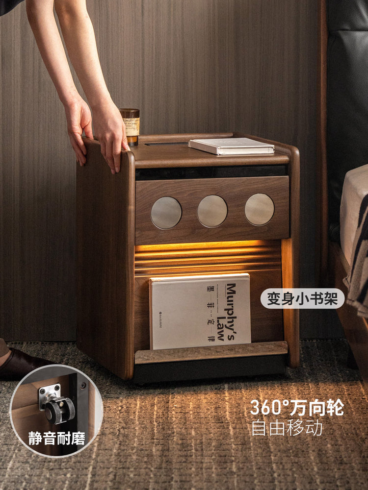实木床头柜意式轻奢储物柜卧室黑胡桃木柜子多功能收纳柜