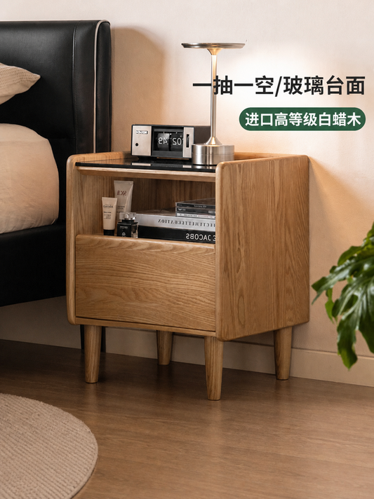 实木床头柜现代简约储物柜卧室白蜡木小柜子收纳柜