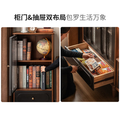 实木电视柜边柜客厅法式复古收纳储物柜胡桃色展示柜
