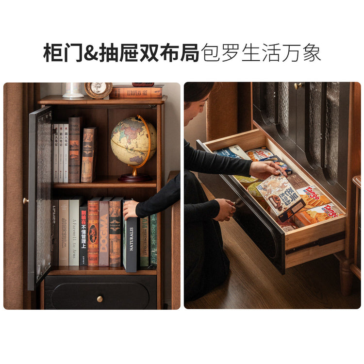 实木电视柜边柜客厅法式复古收纳储物柜胡桃色展示柜