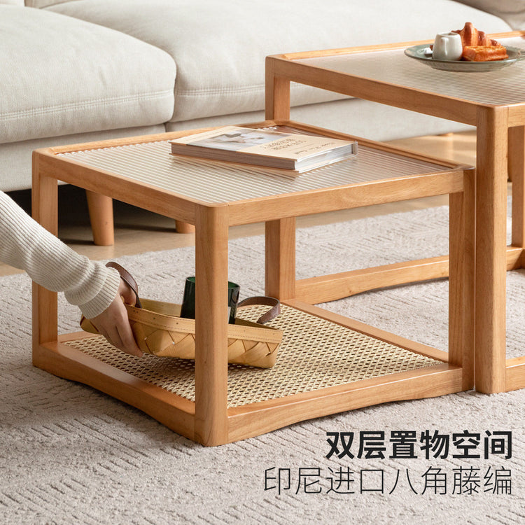 实木现代简约橡胶木玻璃茶桌小户型组合茶几