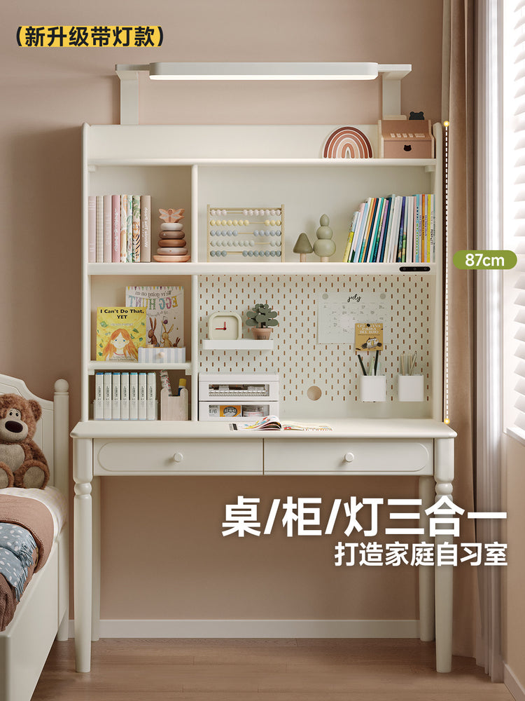 实木儿童书桌白色美式学习桌小学生课桌书房写字桌