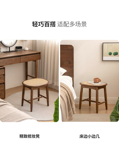 实木化妆凳现代简约化妆台凳子卧室黑胡桃木梳妆凳