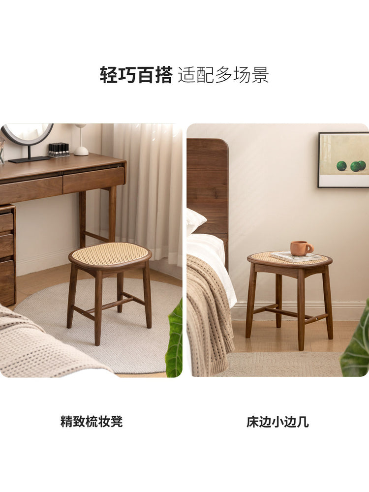 实木化妆凳现代简约化妆台凳子卧室黑胡桃木梳妆凳