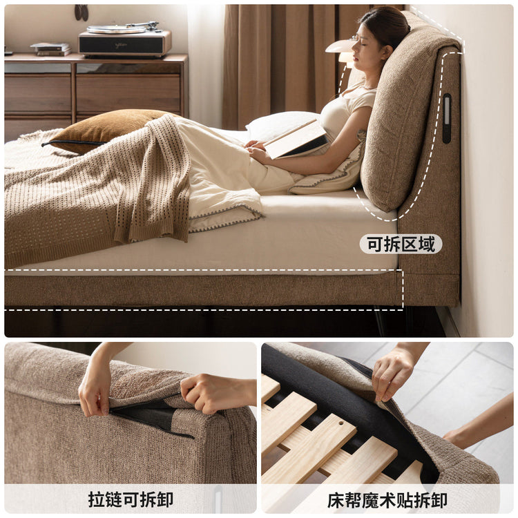 可拆洗布艺床卧室小象耳朵软靠床现代简约多功能夜光床