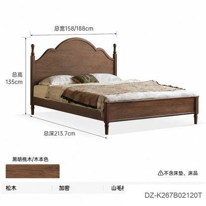 实木床美式大板床卧室中古风双人床复古黑胡桃木大床