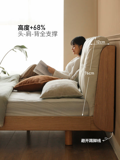 实木床双人床家居现代简约真皮软包床橡木原木悬浮床大床