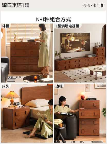 实木电视柜客厅中古模块组合边柜复古多功能落地卡门柜