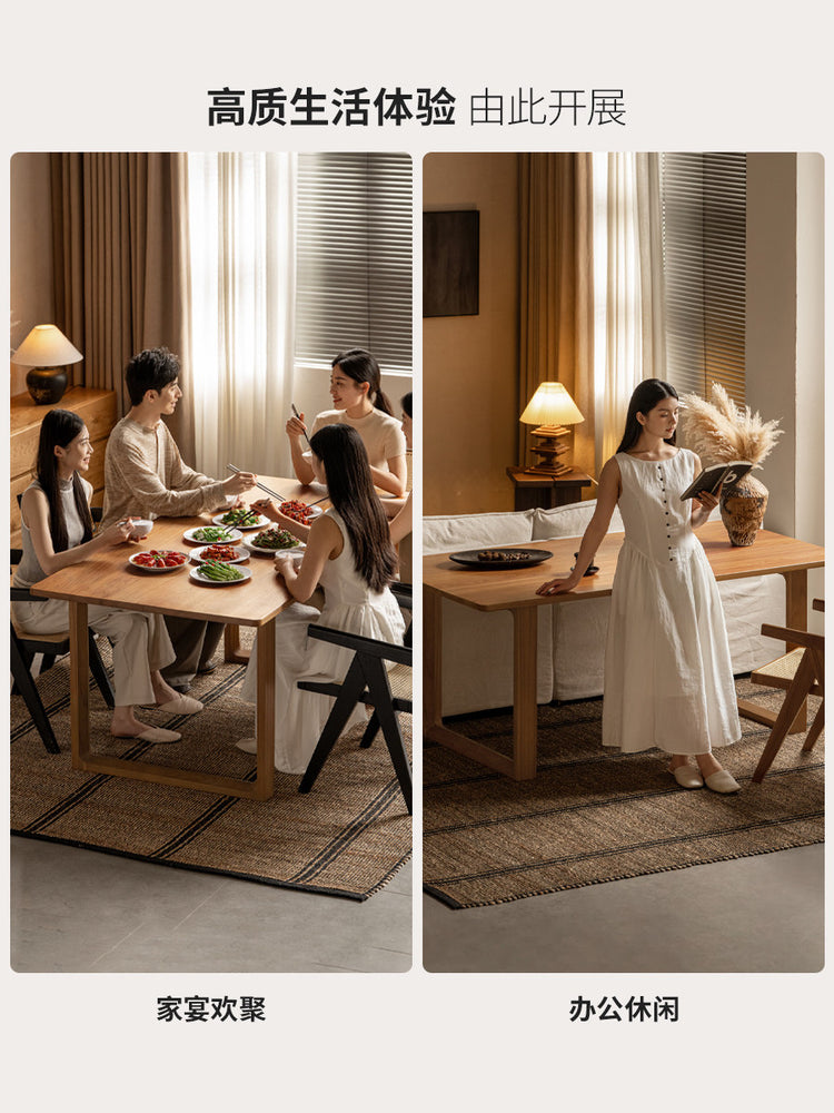 实木餐桌餐厅现代简约长方形缅甸柚木饭桌原木工作台