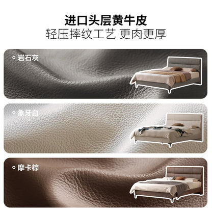灰色真皮床现代简约主卧双人床轻奢高级头层牛皮软包床