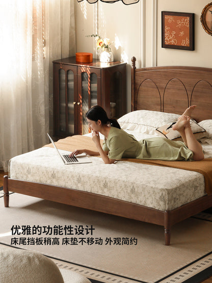 实木床法式双人床复古大床黑胡桃木大板床卧室家具