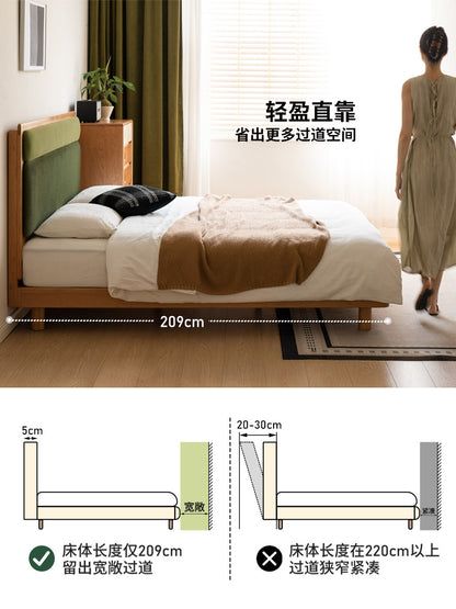 实木床现代简约软靠床卧室樱桃木布艺床1米8双人床