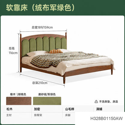 实木床法式真皮床卧室复古黑胡桃木软靠床中古风大床