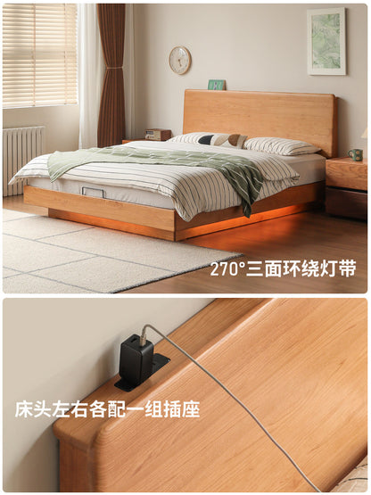 实木床现代简约樱桃木悬浮床卧室箱体床多功能储物床