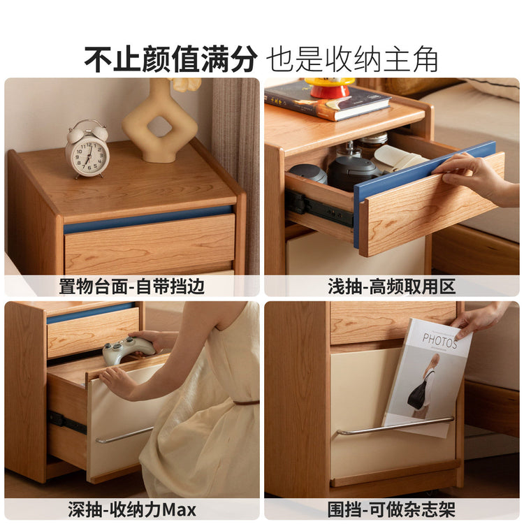 实木床头柜卧室复古储物柜樱桃木收纳柜可移动置物柜
