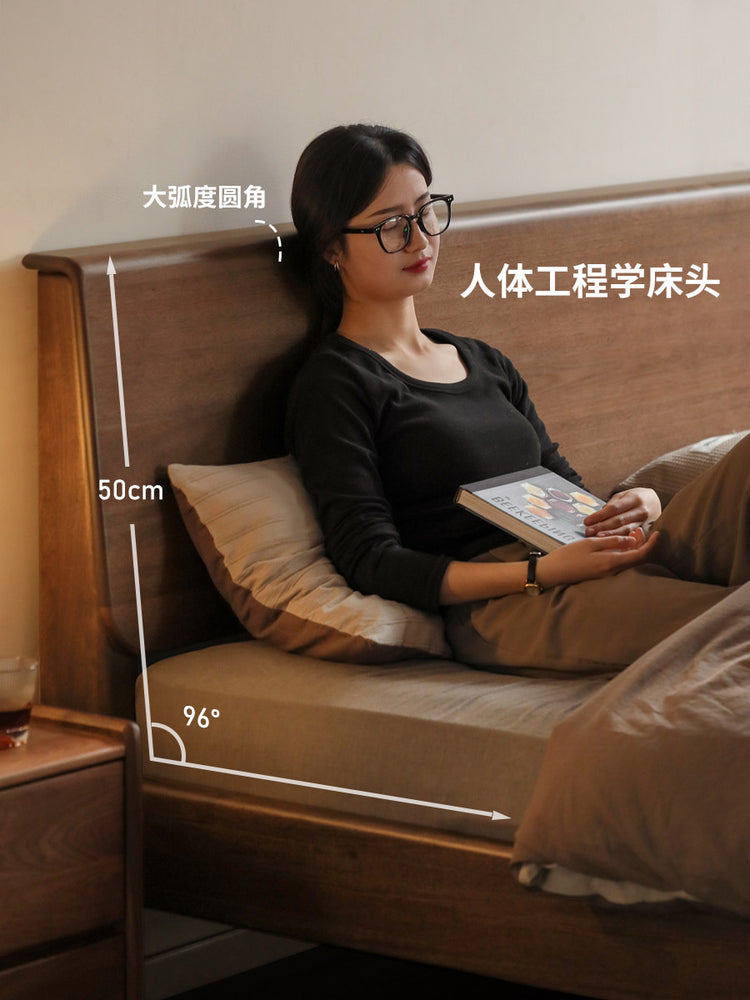 实木床现代简约大板床北欧大床卧室1.5米1.8米双人床