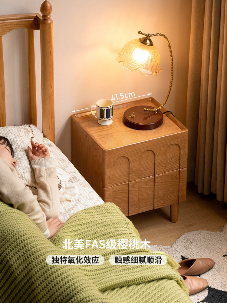 实木床头柜卧室法式复古床头抽屉柜樱桃木收纳储物柜