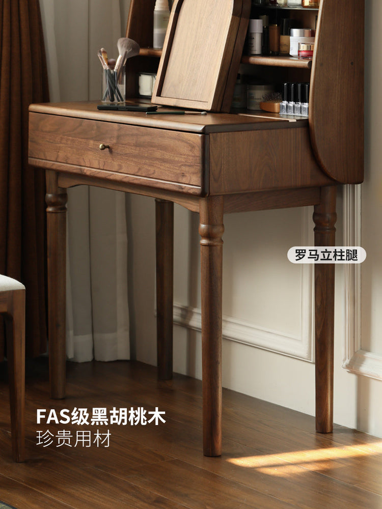 实木化妆桌法式复古黑胡桃木梳妆台卧室带上架化妆台