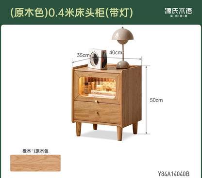 实木床头柜卧室带灯床边柜橡木原木风小柜子储物柜