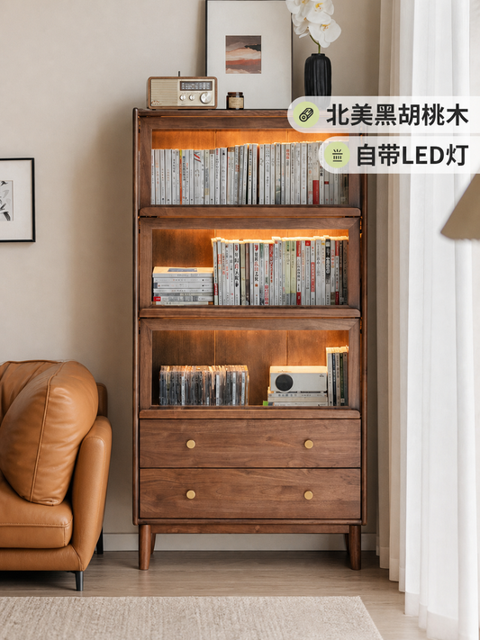 电视柜边柜客厅黑胡桃木翻门柜立柜靠墙储物柜展示柜