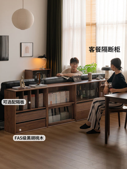 实木书柜书房轻奢风组合模块柜黑胡桃木矮柜收纳柜