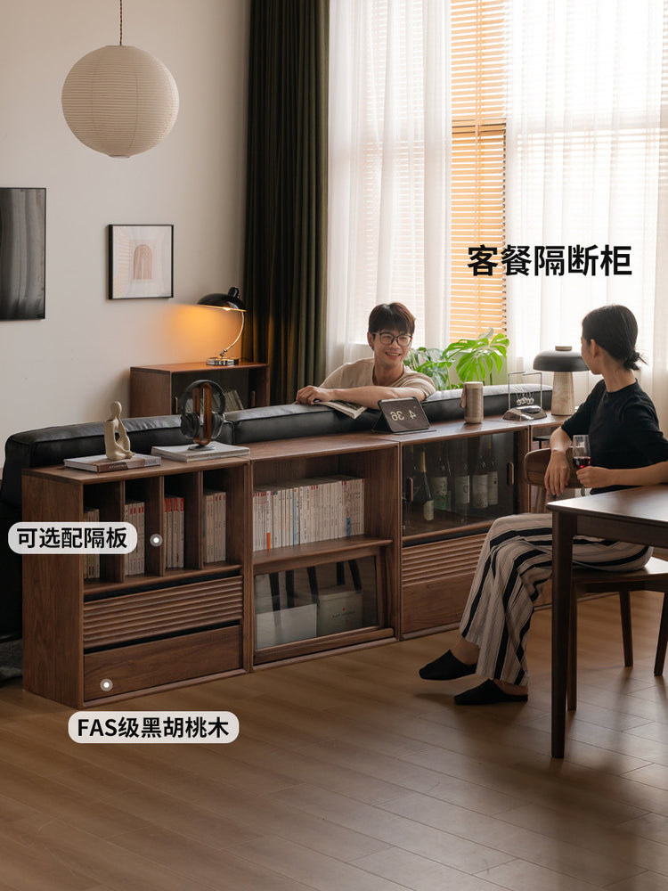 实木书柜书房轻奢风组合模块柜黑胡桃木矮柜收纳柜