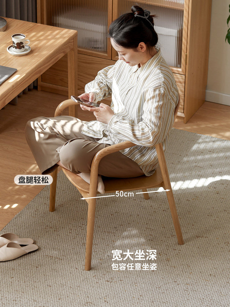 实木书椅原木风书房扶手椅白蜡木靠背椅简约休闲椅子