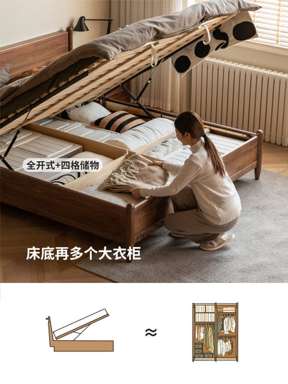 实木箱体床储物床黑胡桃木气压高箱床北欧主卧双人收纳床