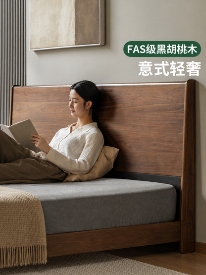 实木床意式轻奢大床卧室高端大气双人床黑胡桃木大板床
