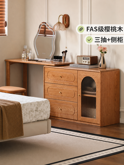 实木梳妆台斗柜一体卧室樱桃木伸缩化妆桌法式复古化妆台